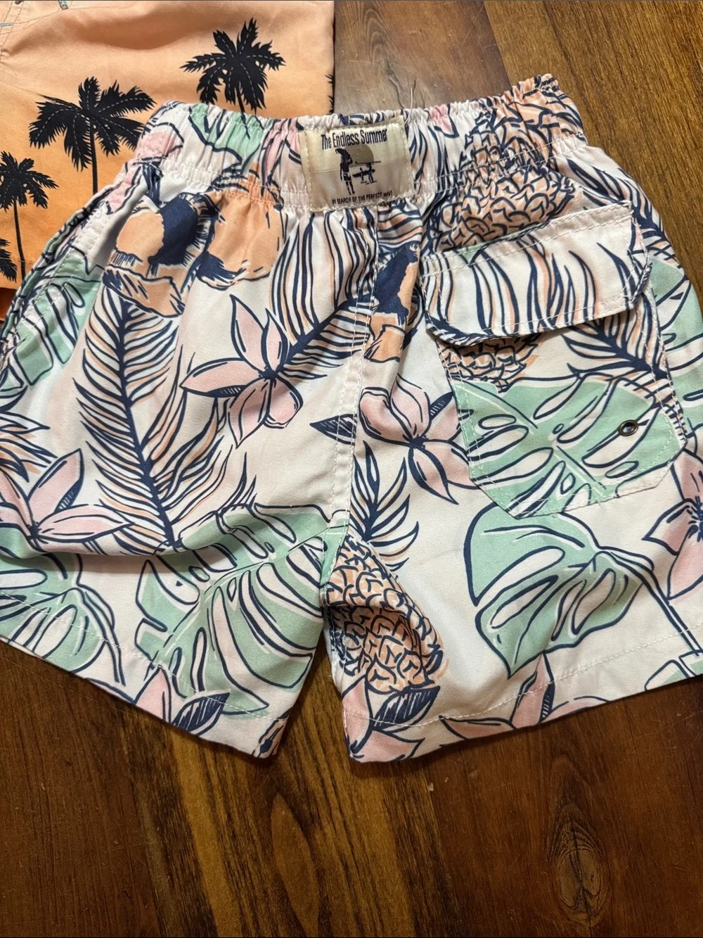 Lot of 2 - Boys Tropical Floral Swim Shorts - Peach & Mint